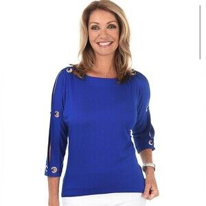 Cable & Gauge royal blue open grommet knit top size small